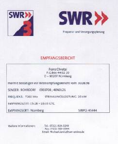 Erster Sendetag des SWR 3 vom 30. August 1998,  7265 kHz.